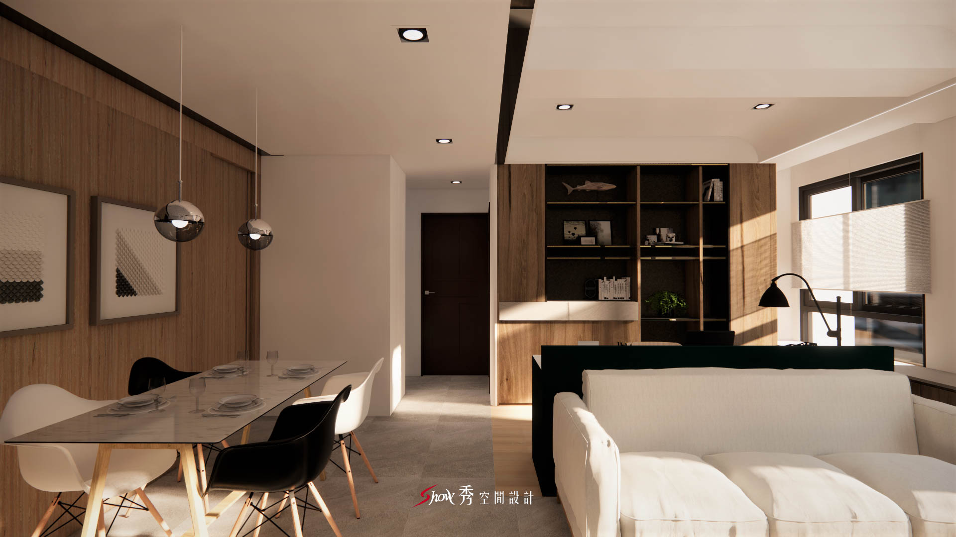 台南室內設計推薦|安南室內設計公司×皇龍天席 台南安南住宅餐廳空間,木質牆面搭配簡潔餐桌配置,呈現安定且溫和的用餐環境。