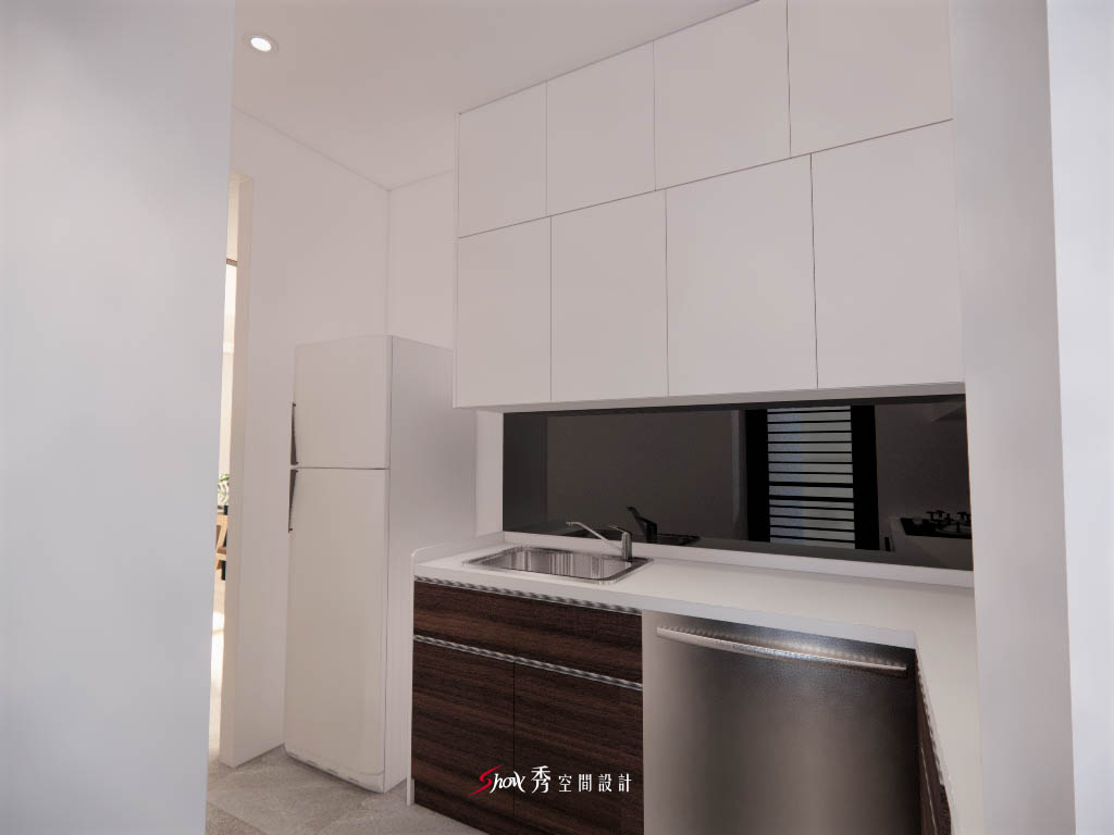 台南室內設計推薦|安南室內設計公司×皇龍天席 住宅公領域整體視角,展示客廳、餐廳與展示櫃之間的空間層次。