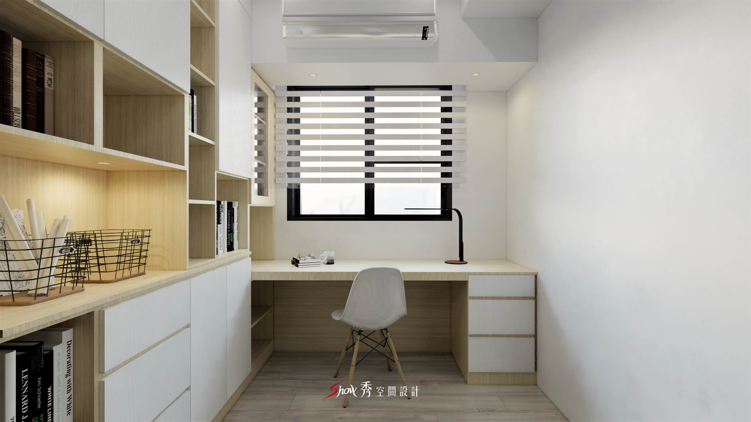 北歐風室內設計裝潢案例分享|善化室內裝修公司×W創世紀 善化北歐風書房設計,L型收納櫃結合窗邊書桌配置