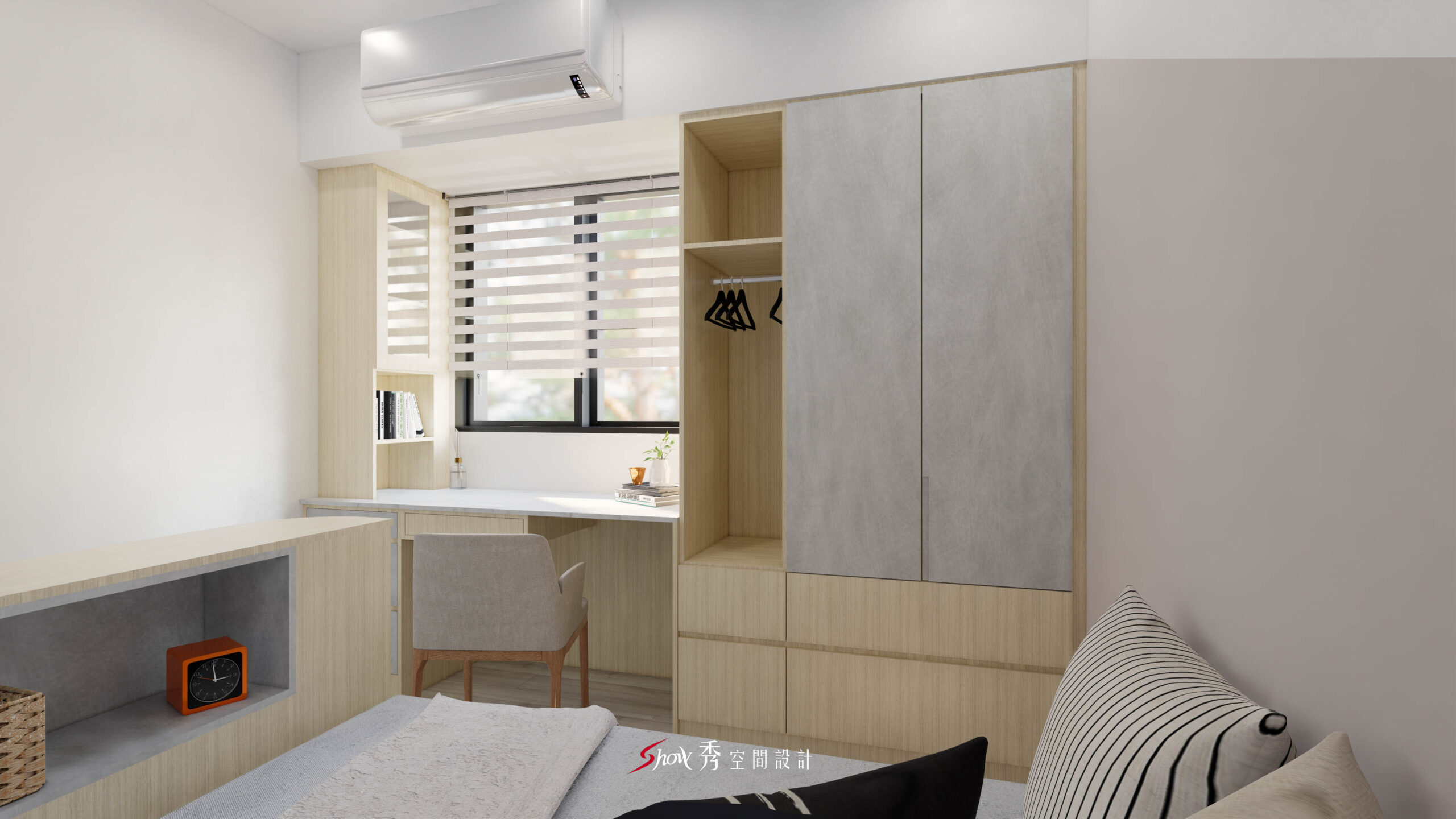 北歐風室內設計裝潢案例分享|善化室內裝修公司×W創世紀 善化北歐風臥室設計,窗邊書桌與衣櫃整合配置