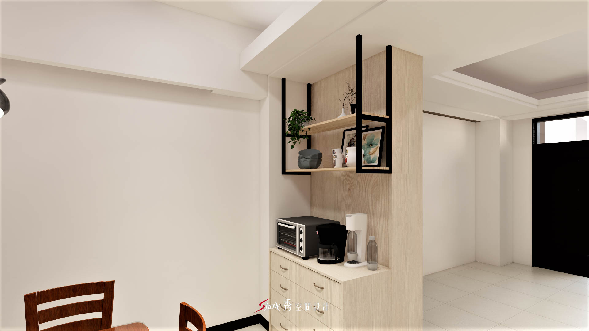 善化室內設計推薦|貓咪宅設計×陽光翡翠李宅 展示型吊櫃結合咖啡機與烤箱操作檯面