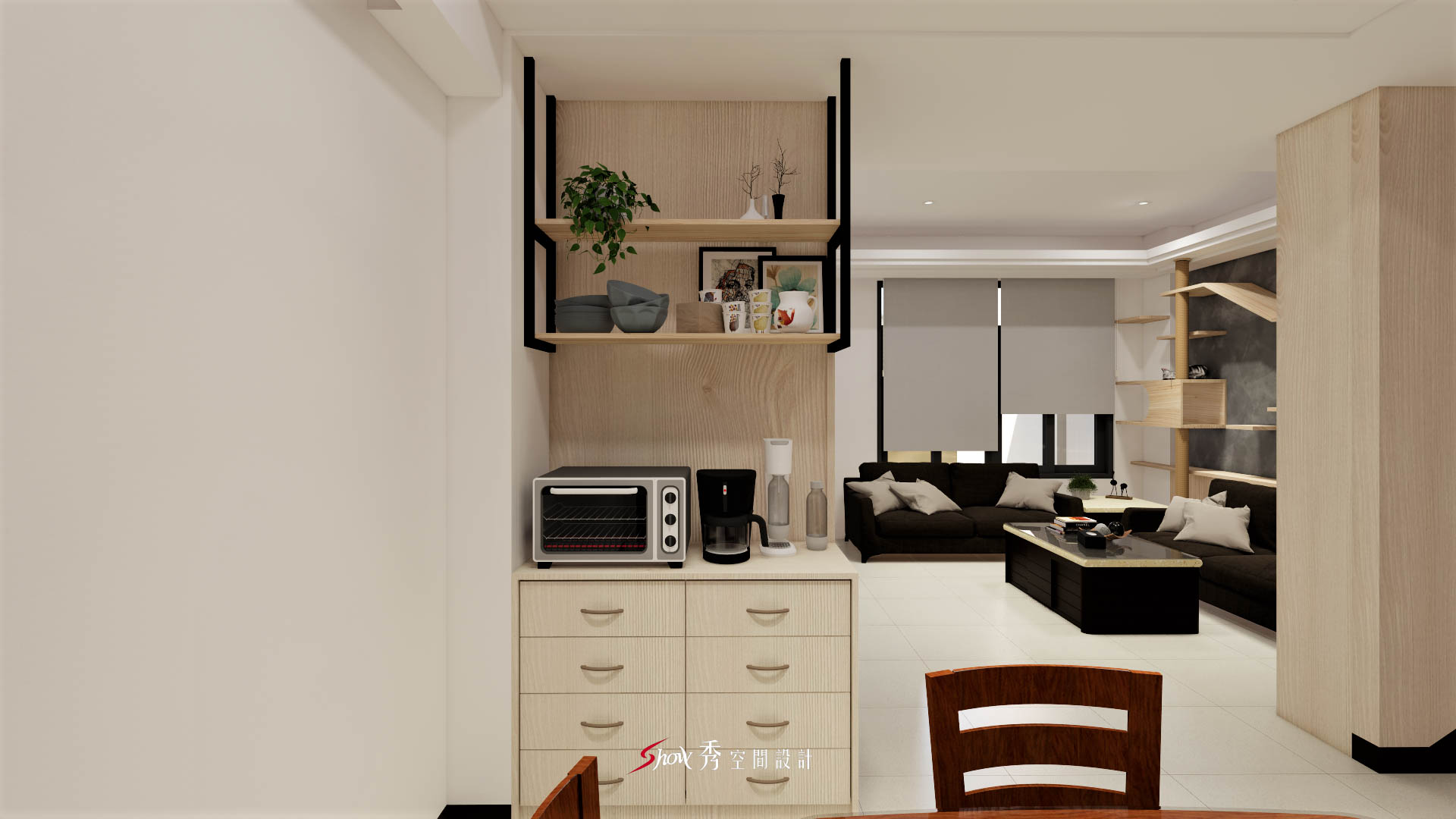 善化室內設計推薦|貓咪宅設計×陽光翡翠李宅 從用餐區延伸至沙發區的整體設計視角