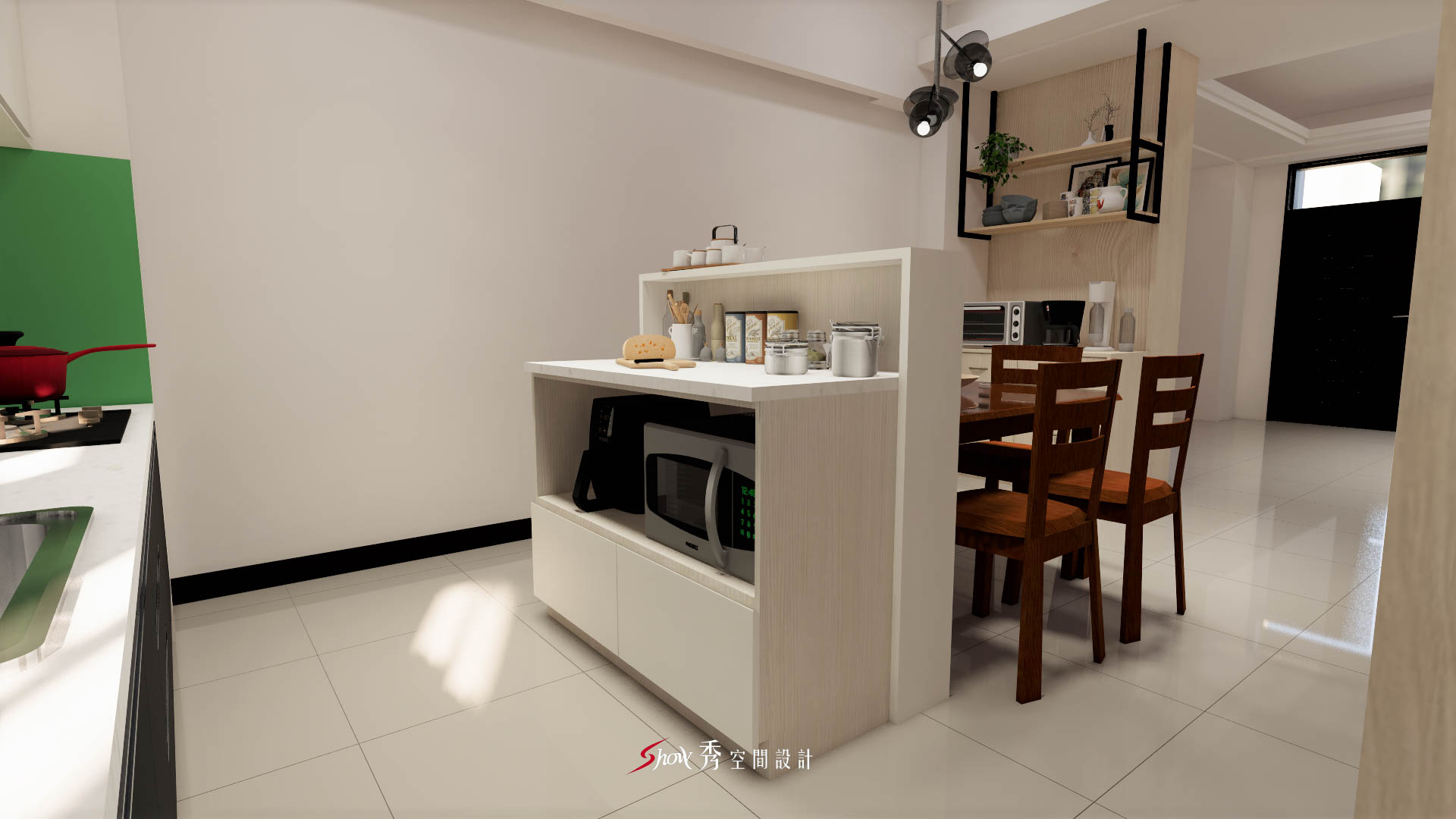 善化室內設計推薦|貓咪宅設計×陽光翡翠李宅 中島櫃整合微波爐與氣炸鍋機能