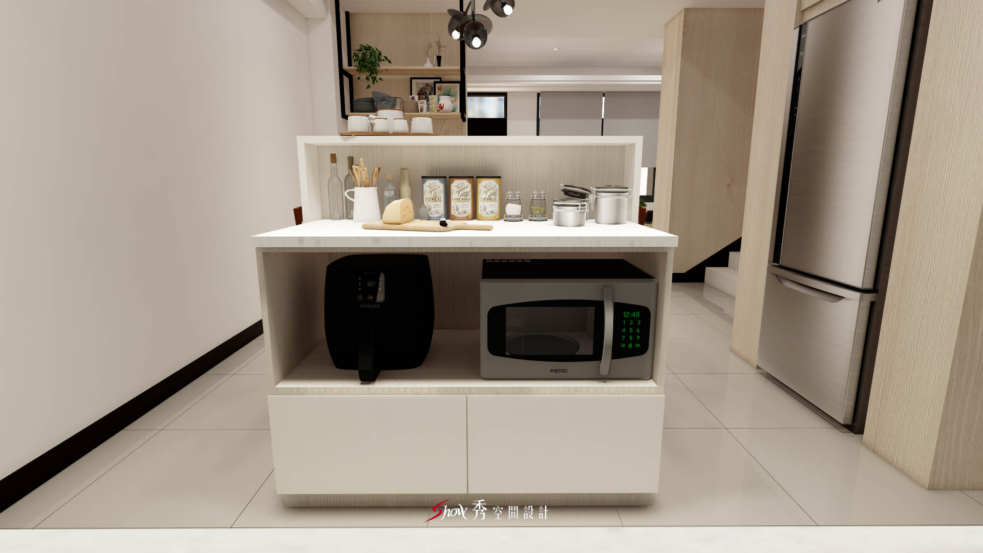 善化室內設計推薦|貓咪宅設計×陽光翡翠李宅 廚房視角望向餐廳區域的中島設計