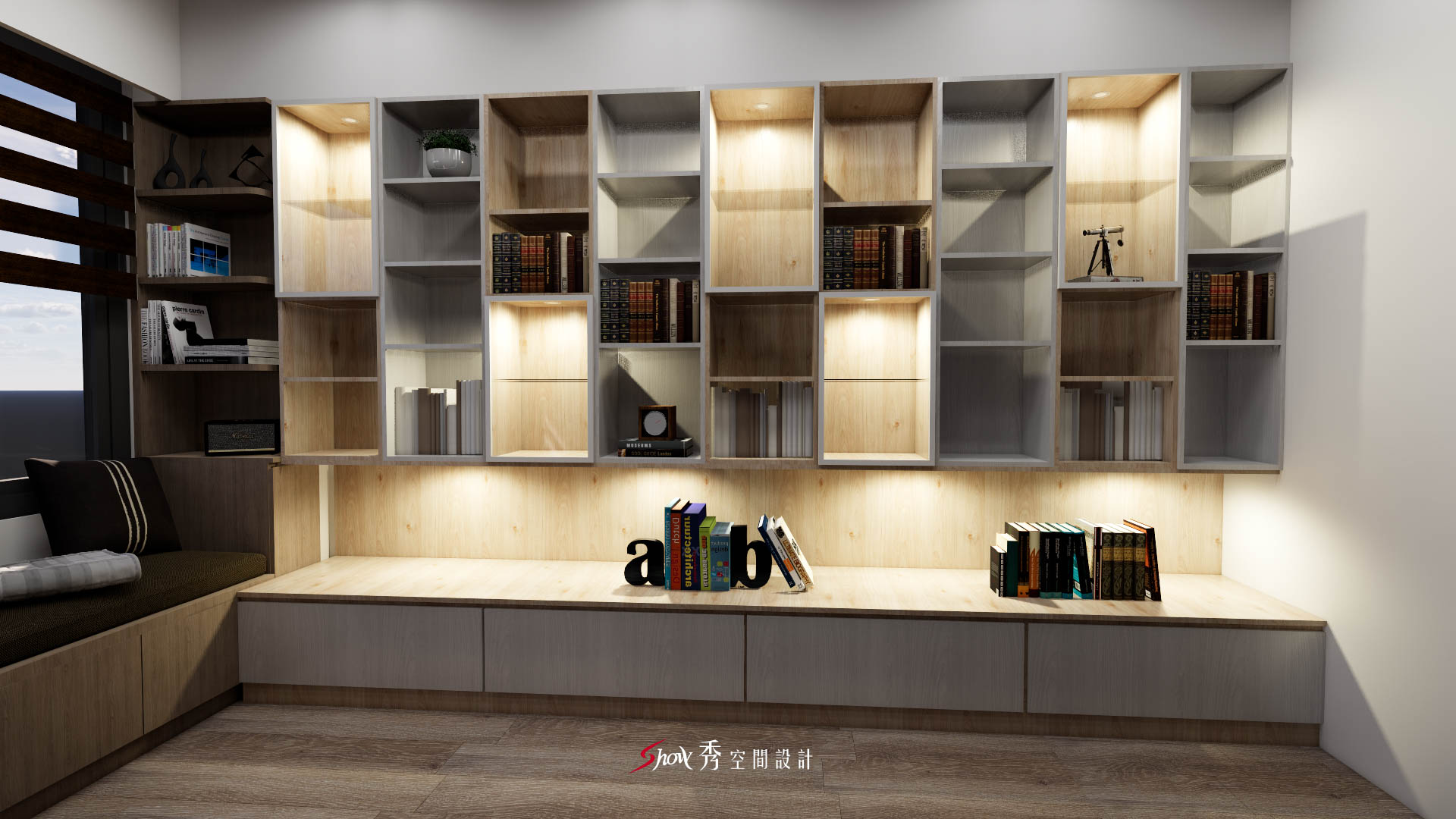 善化室內設計推薦|貓咪宅設計×陽光翡翠李宅 書房閱讀空間展示櫃