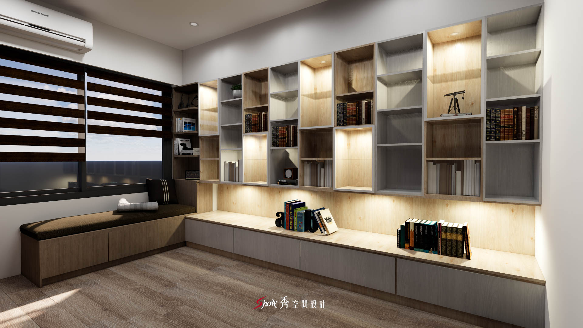 善化室內設計推薦|貓咪宅設計×陽光翡翠李宅 書房臥榻與展示櫃連貫設計