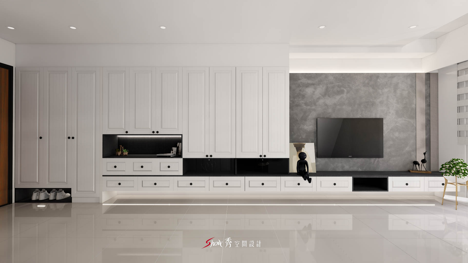 善化室內設計現代電視牆與收納櫃整合設計