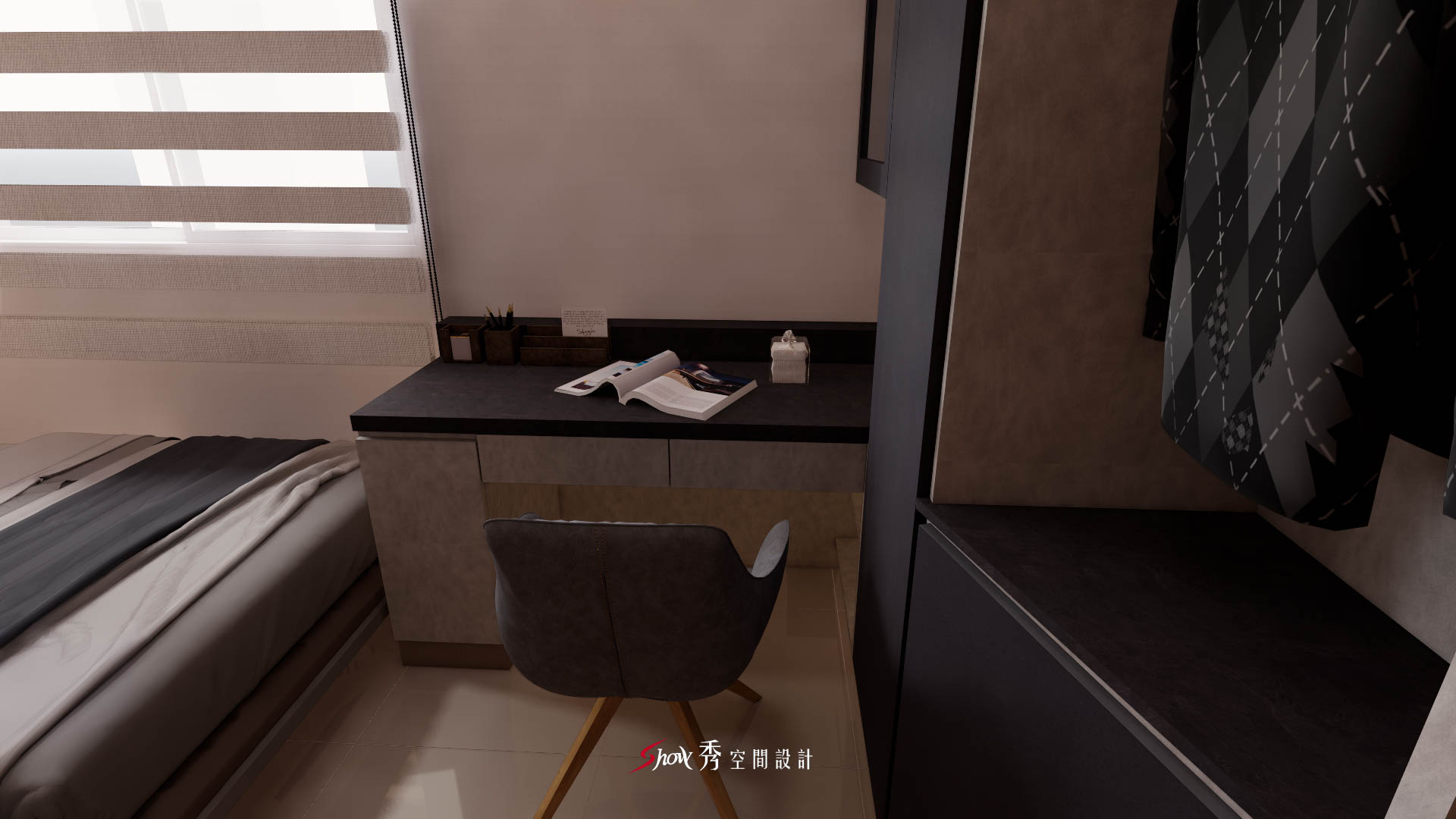 現代簡約風格主臥設計，融合木質與白色元素