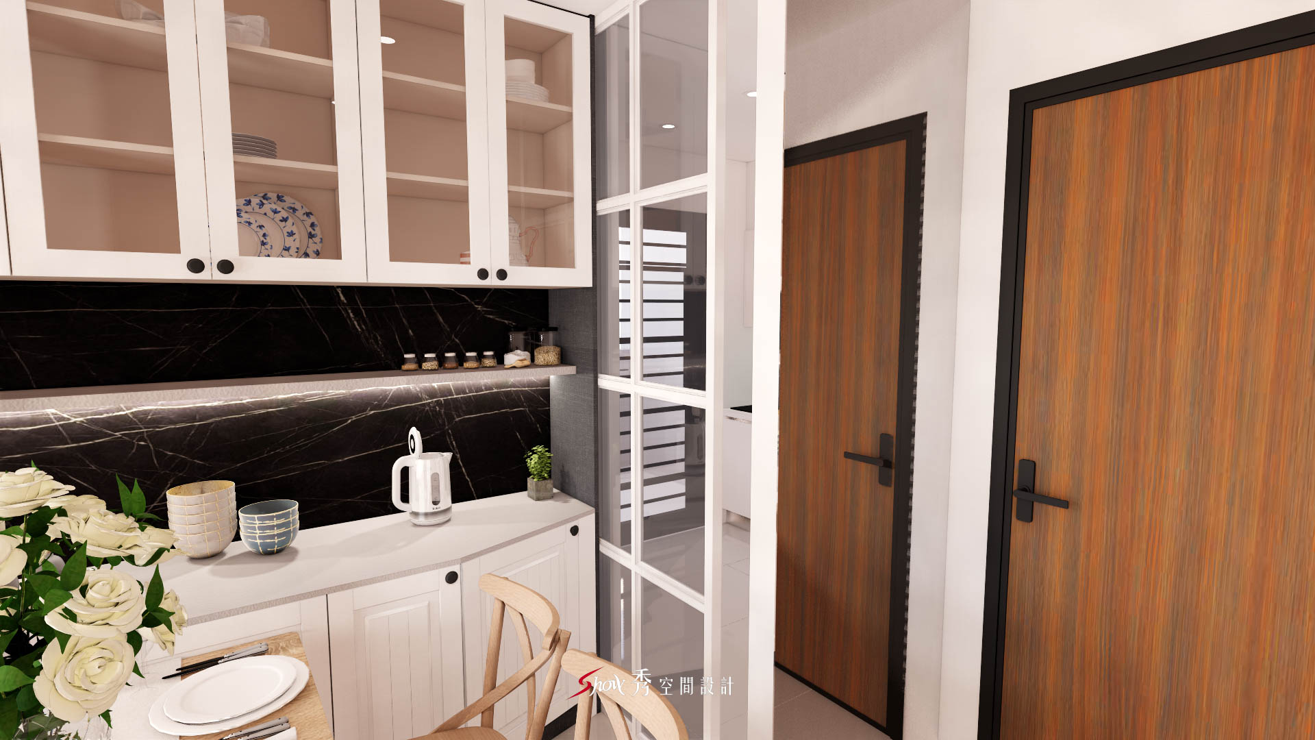 善化透天住宅收納空間設計，展示櫃與書櫃合一