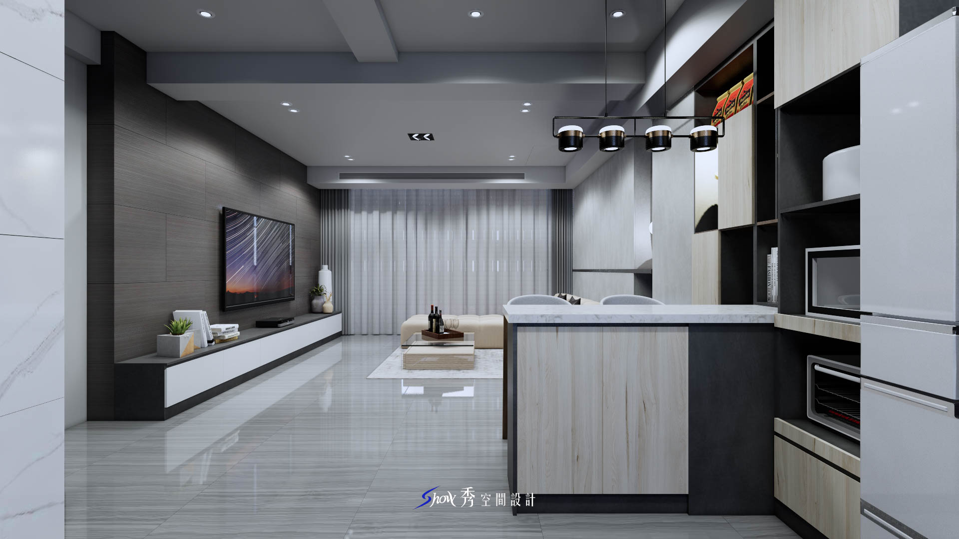 開放式客餐廳設計｜中島與客廳一體成形