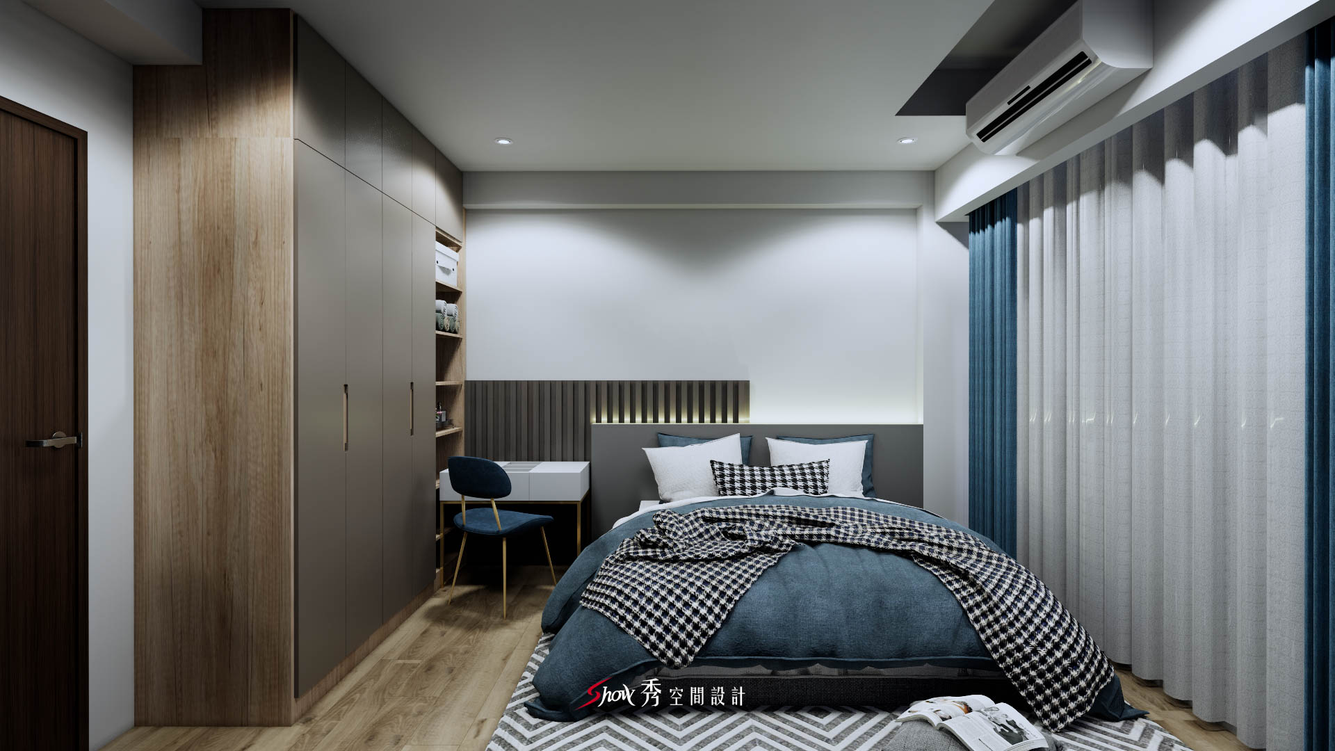 臥室整體設計｜灰階與木紋融合的現代風臥室