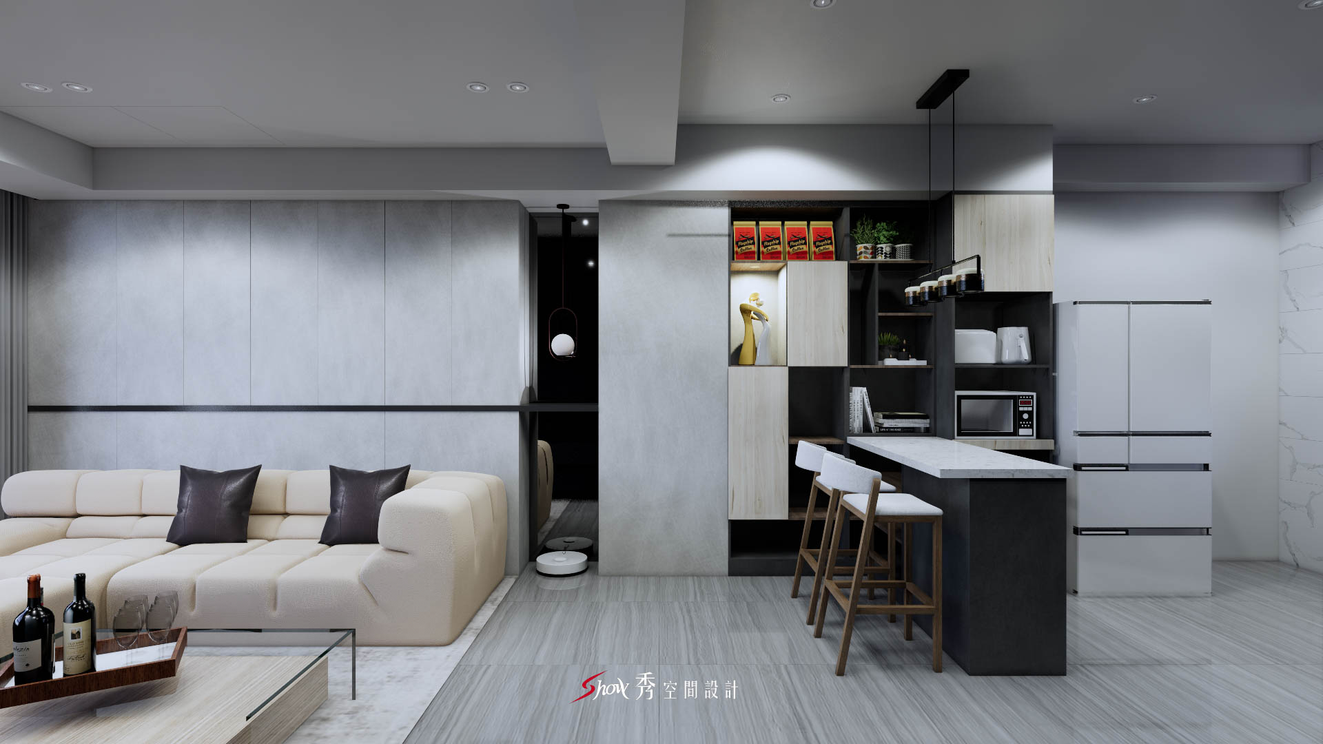 廚房吧檯設計｜結合黑白木質的現代感空間