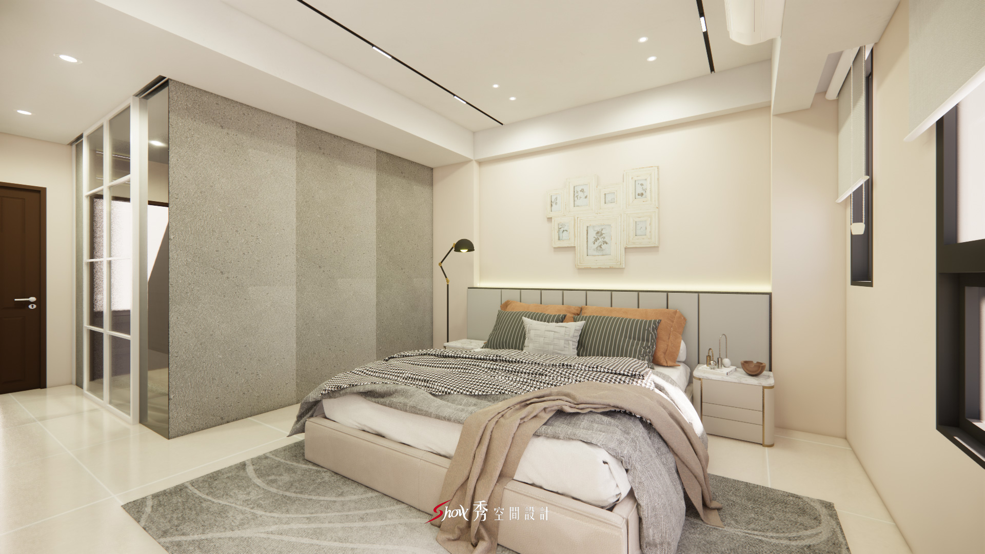 台南善化佘宅北歐風客廳設計，搭配展示櫃與間接照明