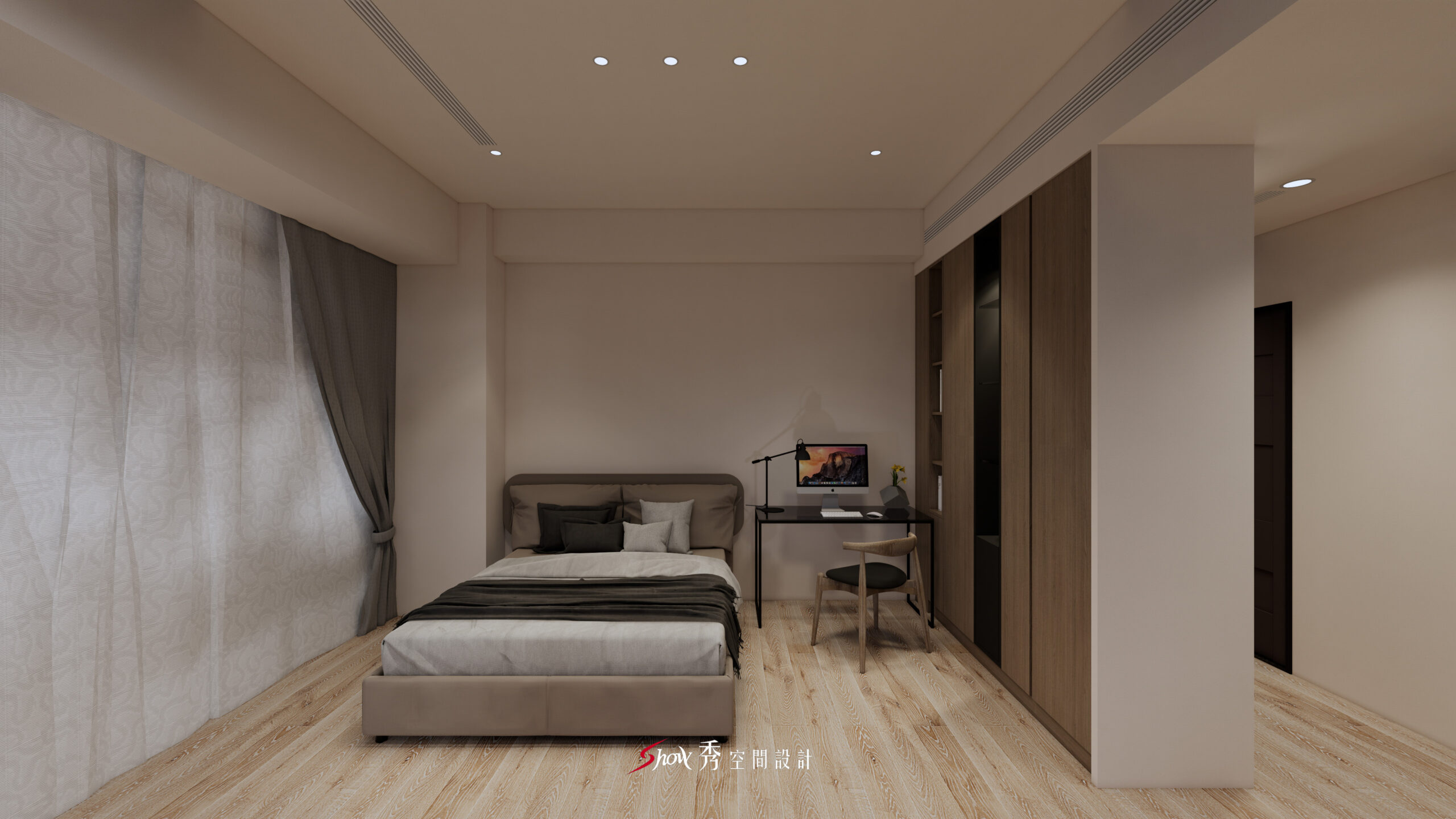 善化佘宅更衣室入口設計，玻璃拉門與展示櫃營造通透感