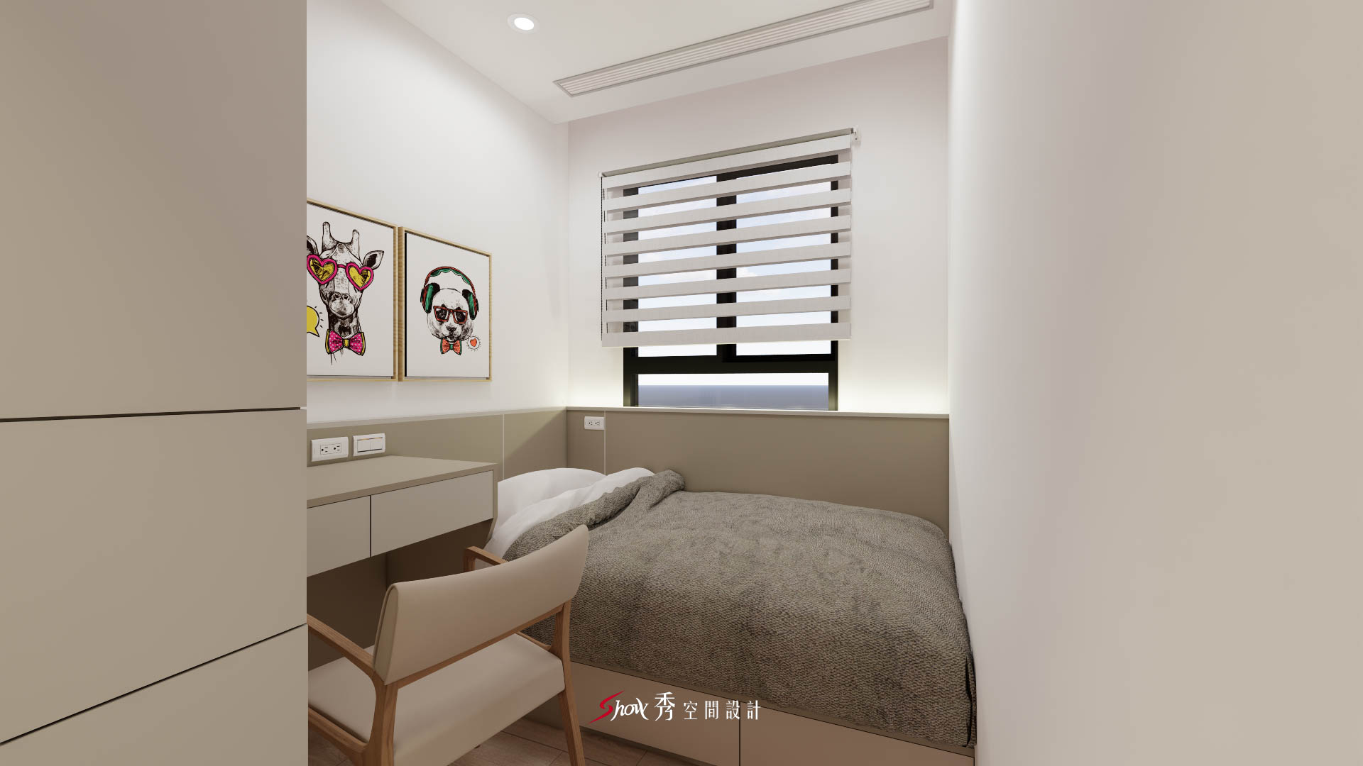 次臥空間規劃，床鋪靠窗配置引入自然採光