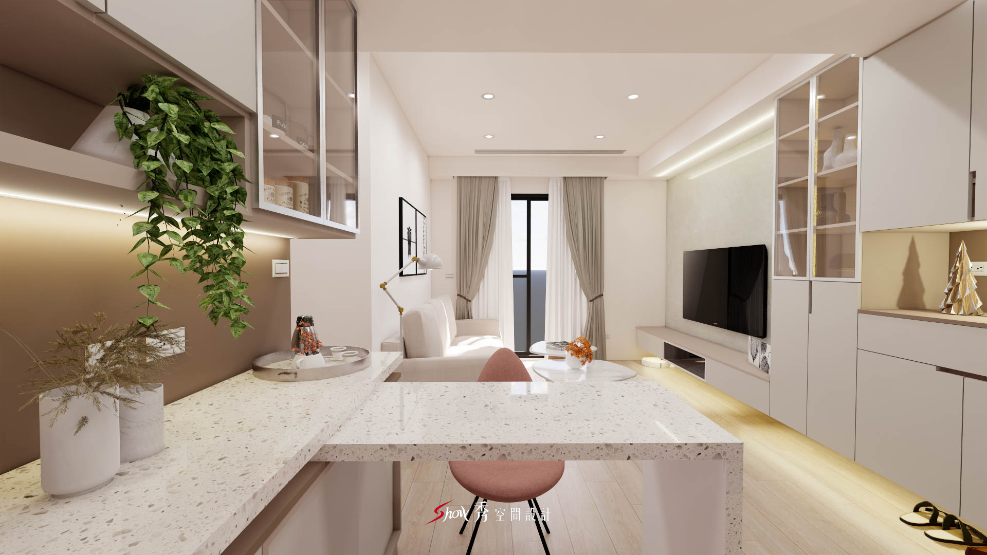 開放式餐廚設計，吧台結合用餐機能，營造台南善化住宅的輕生活氛圍