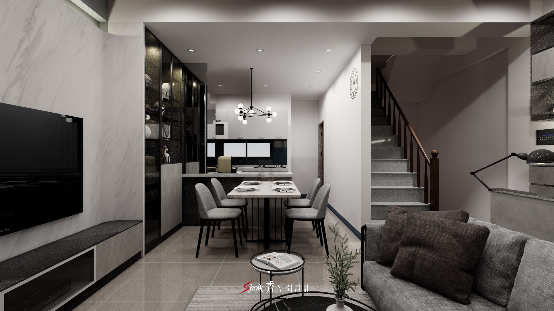 台南善化現代書桌設計，灰色雙人書桌搭配窗景