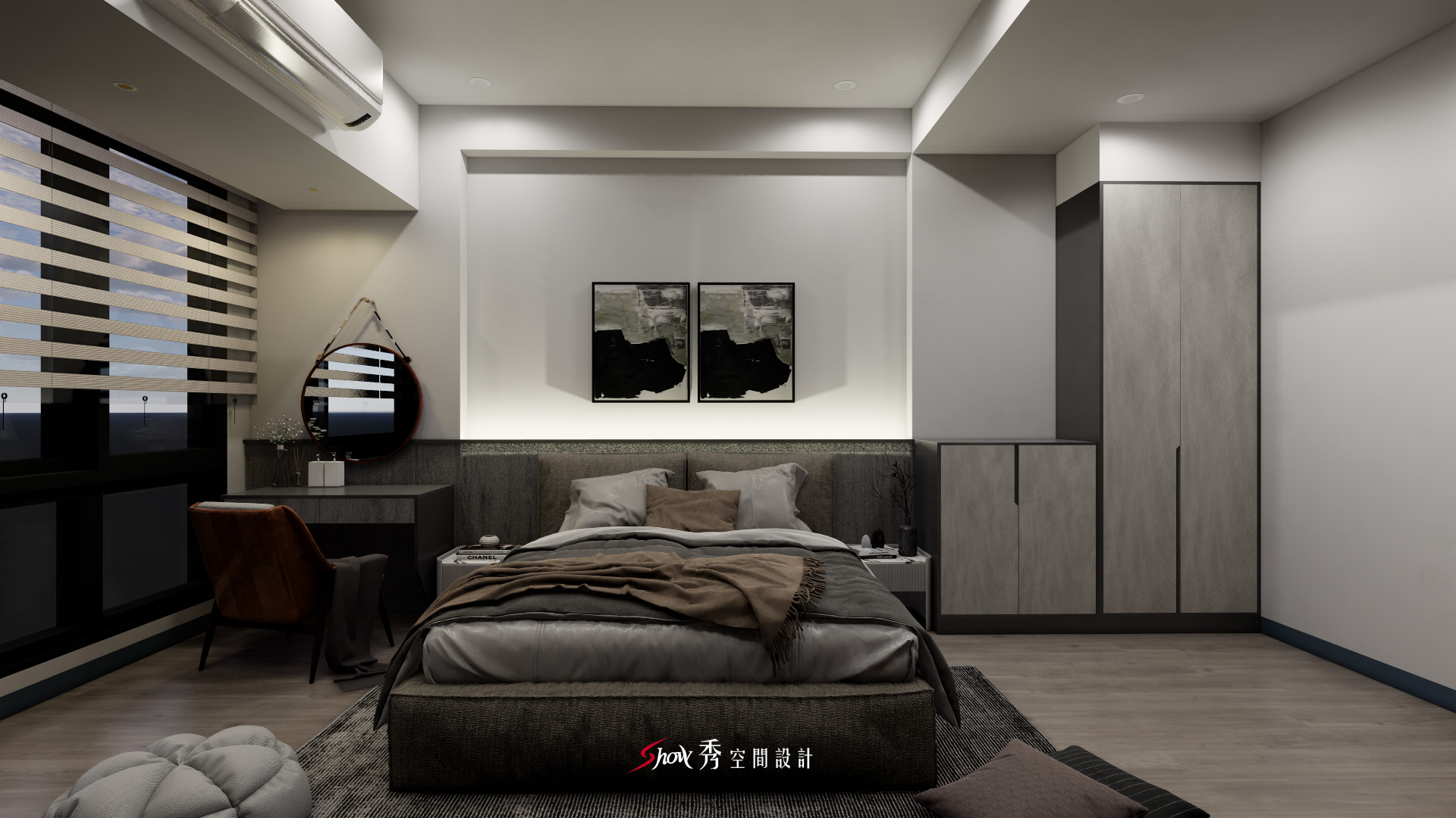 善化室內設計，北歐風更衣室以灰色系櫃體打造整齊視覺